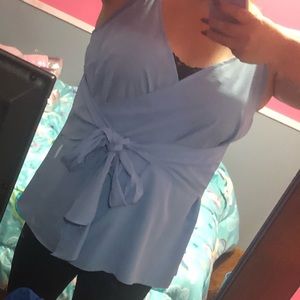 Baby blue wrap top from City Chic